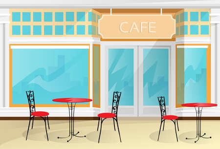 Cafe Street Coffee Shop Chairs Table Vector Illustrationのイラスト素材