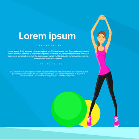 Sport Woman Fitness Girl Exercise Workout Trainer, Flat Vector Illustrationのイラスト素材