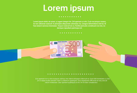 Hands Give 500 Euro Banknote Businessman Flat Design Shadow Vector Illustrationのイラスト素材