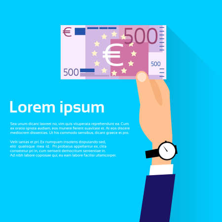 Hand hold 500 Euro Banknote Flat Design with Shadow Vector Illustrationのイラスト素材