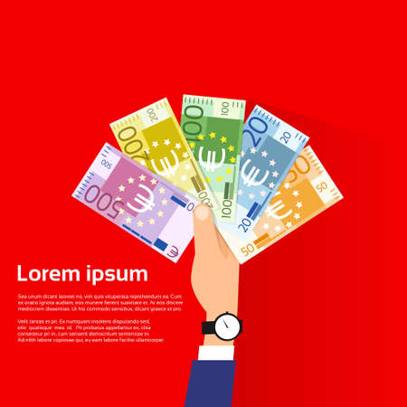 Hand Hold Euro Banknote Pack Flat Design with Shadow Vector Illustrationのイラスト素材
