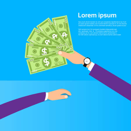 Hand hold One Hundred 100 Dollars Banknote Pack Flat Design with Shadow Vector Illustrationのイラスト素材