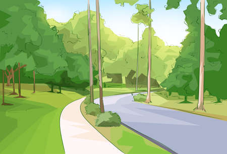 Green Park Forest Road Modern City Vector Illustrationのイラスト素材