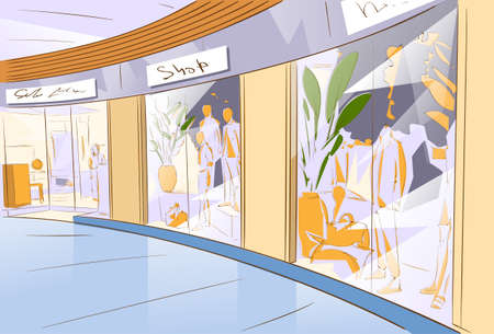 Shopping Window Modern Luxury Shop in Mall Center Vector Illustrationのイラスト素材