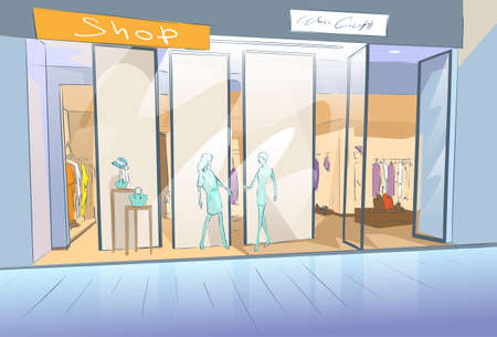 Shopping Window Modern Luxury Shop in Mall Center Vector Illustrationのイラスト素材