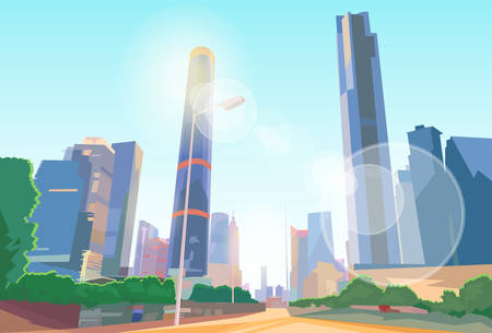 City Street Skyscraper View Cityscape Vector Illustrationのイラスト素材