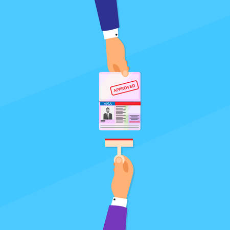 Visa Stamp Passport Flat Icon Businessman Handのイラスト素材