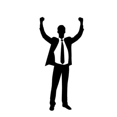 Business Man Silhouette Excited Hold Hands Upのイラスト素材