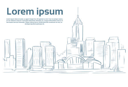 City Skyscraper Sketch View Cityscape Skyline Vectorのイラスト素材