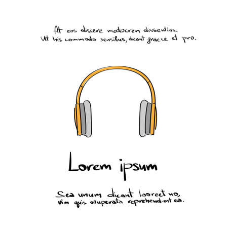 Headphones Hand Draw Color Icon Vectorのイラスト素材