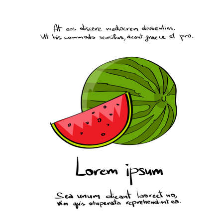 Watermelon Cut Hand Draw  Color Icon Set Vector Illustrationのイラスト素材