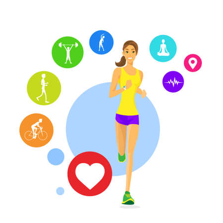 Sport Woman Run Fitness App Tracker Icons Wearable Technologiesのイラスト素材