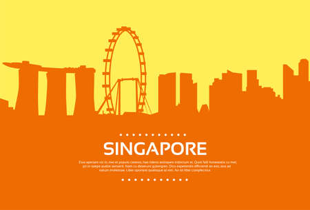 Singapore Skyline City Skyscraper Silhouette Flatのイラスト素材