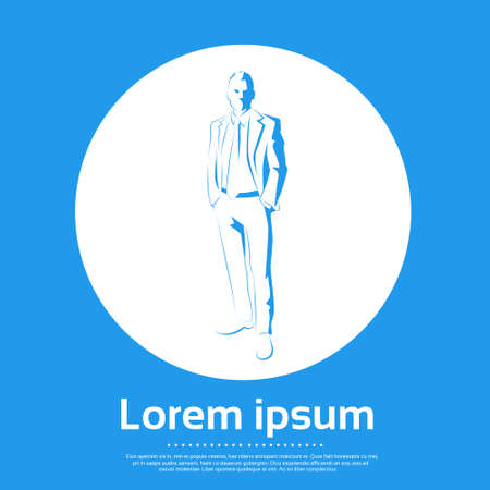 Businessman Logo, Flat Blue Icon Vector Business Man Silhouetteのイラスト素材