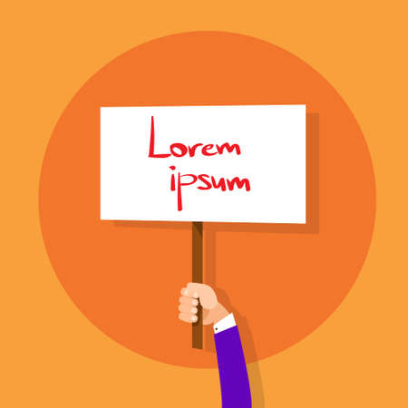 Hand Hold Placard Sign Board Blank with Copy Space Flat Design Vector illustrationのイラスト素材