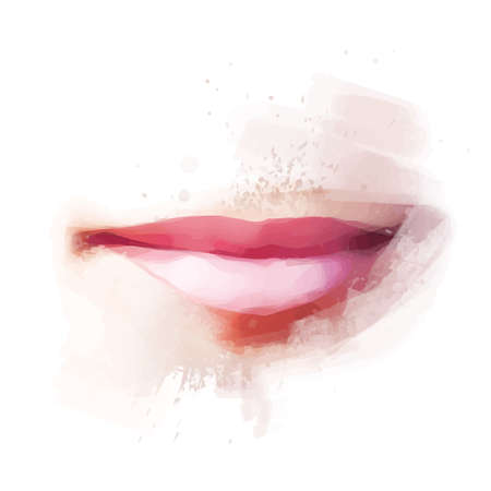 Realistic Female Lips Color Paint Drawing Vector Illustrationのイラスト素材