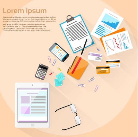 Tablet Computer Workplace Wooden Desk Finance Stuffのイラスト素材