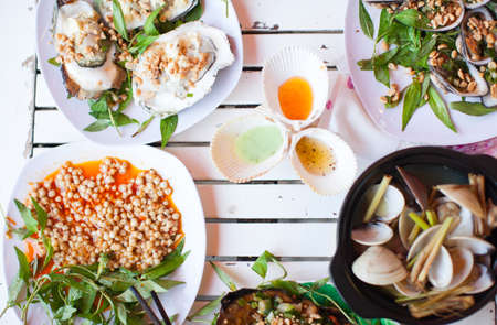 Asian Cafe Street Seafood Table Dish Seaの写真素材