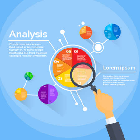 Magnifying Glass Businessman Hand Analysis Finance Pie Diagramのイラスト素材