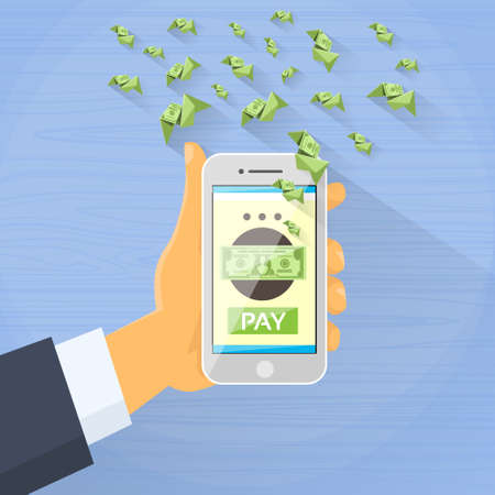 Smart Phone Mobile Payment Checkout Businessman Hand Pay Conceptのイラスト素材
