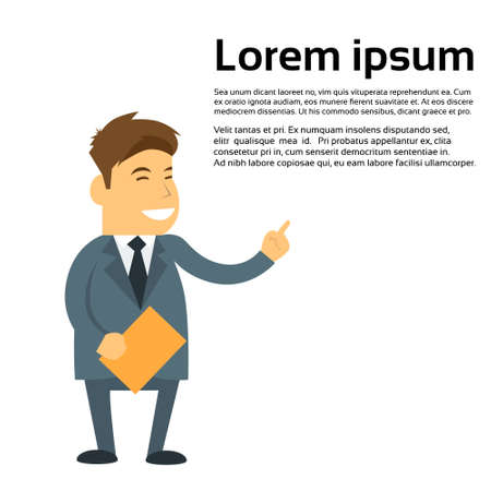 Business Man Smile Point Finger Empty Copy Space, Cartoon Businessmanのイラスト素材