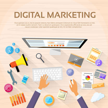 Digital Marketing Workspace Desktop Workstationのイラスト素材