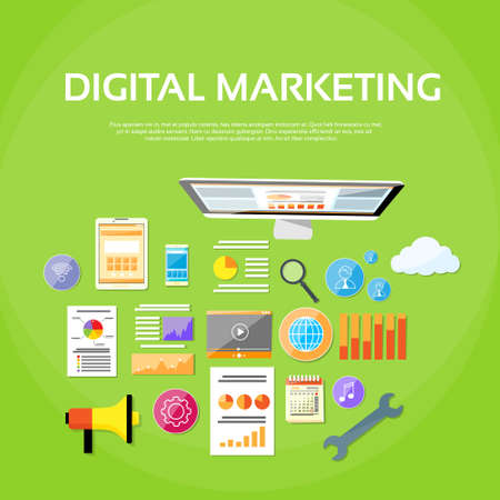 Digital Marketing Workspace Desktop Workstation Deskのイラスト素材