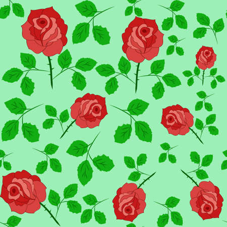 Red Rose Flowers Colorful Seamless Pattern Background Vector Illustrationのイラスト素材