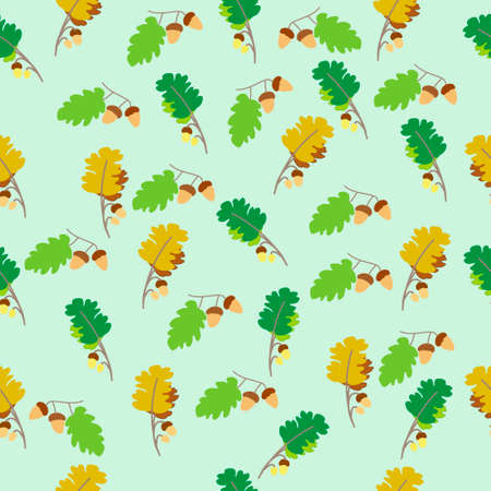 Oak Leaves Acorn Autumn Colorful Seamless Pattern Vector Illustrationのイラスト素材