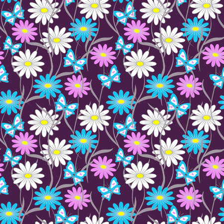 Flowers Colorful Seamless Pattern Background Vector Illustrationのイラスト素材