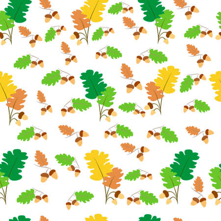 Oak Leaves Acorn Autumn Colorful Seamless Pattern Vector Illustrationのイラスト素材