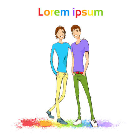 Couple Gay Man Same Sex Marriage Relationships Colorful Vector Illustrationのイラスト素材