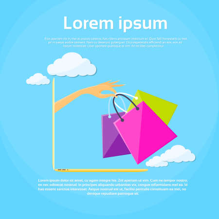 Laptop Online Shopping Bagのイラスト素材