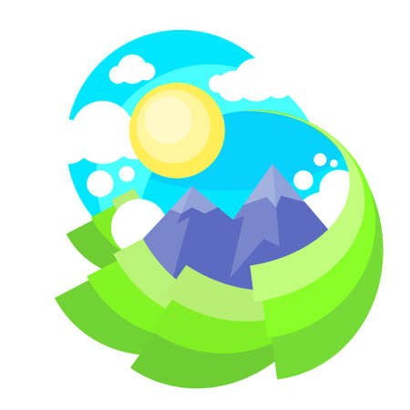 Mountain Green Grass with Sun Landscapeのイラスト素材