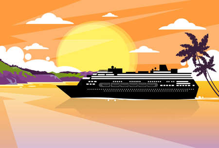 Cruise Ship Liner Tropical Island Sunsetのイラスト素材