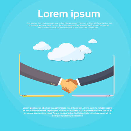 Businessmen Handshake through Laptop Screenのイラスト素材
