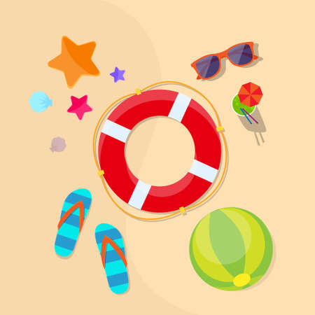 Lifebuoy and stuff on the  Beachのイラスト素材