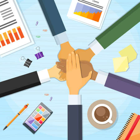 Business People Pile Hand Stack On Each Otherのイラスト素材