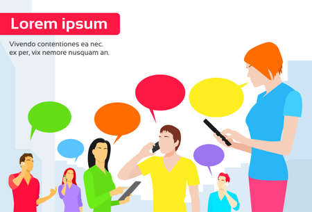 People Group Chat Social Network Communication Icons Colorful Flat Vector Illustrationのイラスト素材