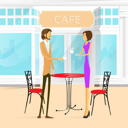 Couple at the street Cafe Outdoorのイラスト素材