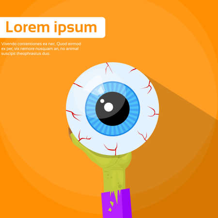 Zombie Hand Hold Eye Halloween Banner Orange Flat Vector Illustrationのイラスト素材