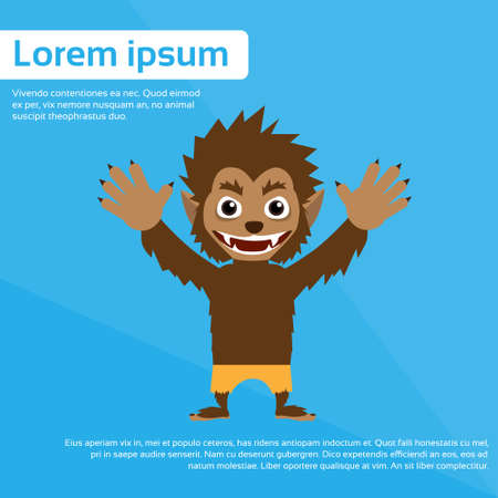 Werewolf Halloween Monster Wild Animal Wolf Flat Vector Illustrationのイラスト素材