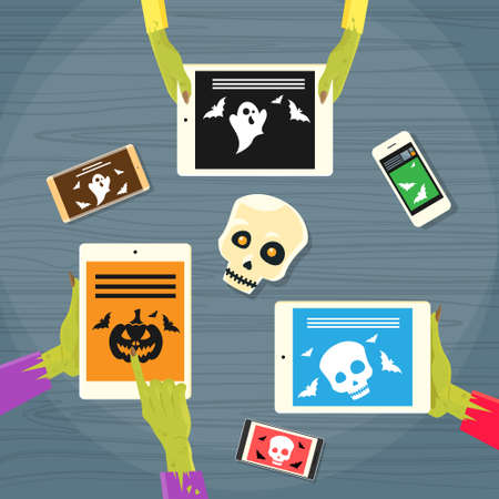 Zombie Hand Tablet Computer Smart Phone Flat Vector Illustrationのイラスト素材