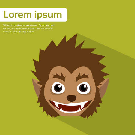 Werewolf Head Halloween Monster Wild Animal Wolf Flat Vector Illustrationのイラスト素材