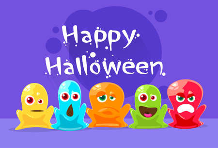 Jelly Monster Alien Colorful Character Set Flat Vector Illustrationのイラスト素材