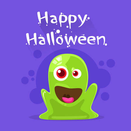 Jelly Monster Green Alien Character Flat Vector Illustrationのイラスト素材