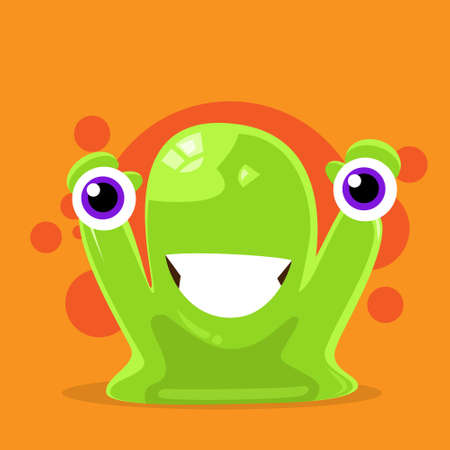 Jelly Monster Green Alien Character Hold Eyes Flat Vector Illustrationのイラスト素材