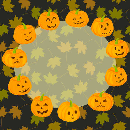 Pumpkin Halloween Scary Face Orange Circle with Copy Space Vector Illustrationのイラスト素材
