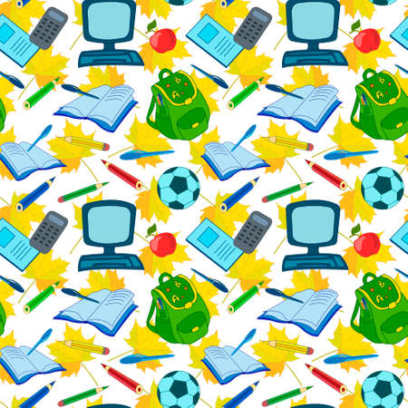 Education Tools Supplies Seamless Pattern Concept Study Vector Illustrationのイラスト素材