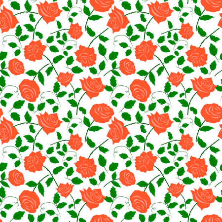 Rose Red Colorful Seamless Pattern White Background Vector Illustrationのイラスト素材